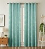 Blue Velvet Coral Branch Print  5 Foot Ring Top Window Curtains Set Of 2