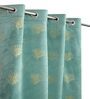 Blue Velvet Coral Branch Print  9 Foot Ring Top Door Curtain