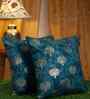 Blue Velvet Floral 16X16 Inches Cushion Covers (Pack of 2)