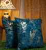 Blue Velvet Floral 16X16 Inches Cushion Covers (Pack of 2)