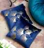 Blue Velvet Floral 16X16 Inches Cushion Covers (Pack of 2)