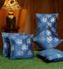 Blue Velvet Floral 16X16 Inches Cushion Covers (Pack of 5)