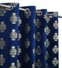 Blue Velvet Floral 5 Foot Ring Top Window Curtain