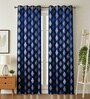 Blue Velvet Floral 5 Foot Ring Top Window Curtain