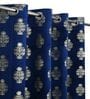 Blue Velvet Floral 7 Foot Ring Top Door Curtain