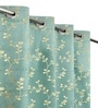 Blue Velvet Floral 9 Foot Ring Top Door Curtains Set Of 2