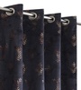 Blue Velvet Leaf Print 5Ft Ring Top Window Curtains Pack of  2