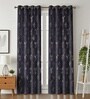 Blue Velvet Leaf Print 7Ft Ring Top Door Curtain Pack of 1