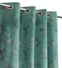 Blue Velvet Leaf Print 7Ft Ring Top Door Curtains Pack of  2