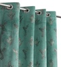 Blue Velvet Leaf Print 9Ft Ring Top Long Door Curtains Pack of  2