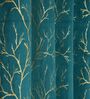Blue Velvet Tree Branch  7 Foot Ring Top Door Curtains Set Of 2