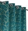 Blue Velvet Tree Branch  9 Foot Ring Top Door Curtains Set Of 2
