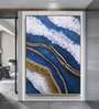 Blue Vertical Abstract Canvas Framed Acrylic Paint Hand Paintings