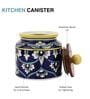 Blue White Floral Cylindrical Ceramic Jar with Wooden Lid