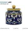 Blue White Floral Cylindrical Ceramic Jar with Wooden Lid