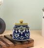 Blue White Floral Cylindrical Ceramic Jar with Wooden Lid