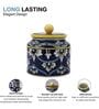 Blue White Floral Cylindrical Ceramic Jar with Wooden Lid