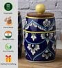 Blue White Floral Dholak Ceramic Jars Set of Two