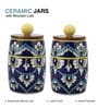 Blue White Floral Dholak Ceramic Jars Set of Two