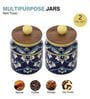 Blue White Floral Small Ceramic Jars Set of Two