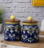 Blue White Floral Small Ceramic Jars Set of Two
