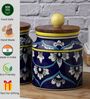 Blue White Floral Small Ceramic Jars Set of Two