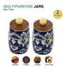 Blue White Floral Small Dholak Ceramic Jars Set of Two