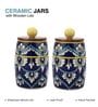 Blue White Floral Small Dholak Ceramic Jars Set of Two
