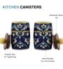 Blue White Floral Small Dholak Ceramic Jars Set of Two