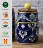 Blue White Floral Small Dholak Ceramic Jars Set of Two