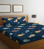 Blue Wildlife 300 TC Cotton Blend Double Queen Size Bedsheet With 2 Pillow Covers