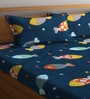 Blue Wildlife 300 TC Cotton Blend Double Queen Size Bedsheet With 2 Pillow Covers