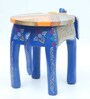 Blue Wooden Brass Metal Painting Elephant Stool