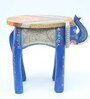 Blue Wooden Brass Metal Painting Elephant Stool