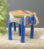 Blue Wooden Brass Metal Painting Elephant Stool