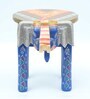 Blue Wooden Brass Metal Painting Elephant Stool