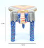 Blue Wooden Brass Metal Painting Elephant Stool
