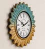 Blue And Green Gold Solid Wood Surya Wall Clock