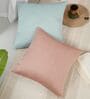 Blush and Light Blue Polyester Jacquard 16x16 inches Cushion Cover Set of 2