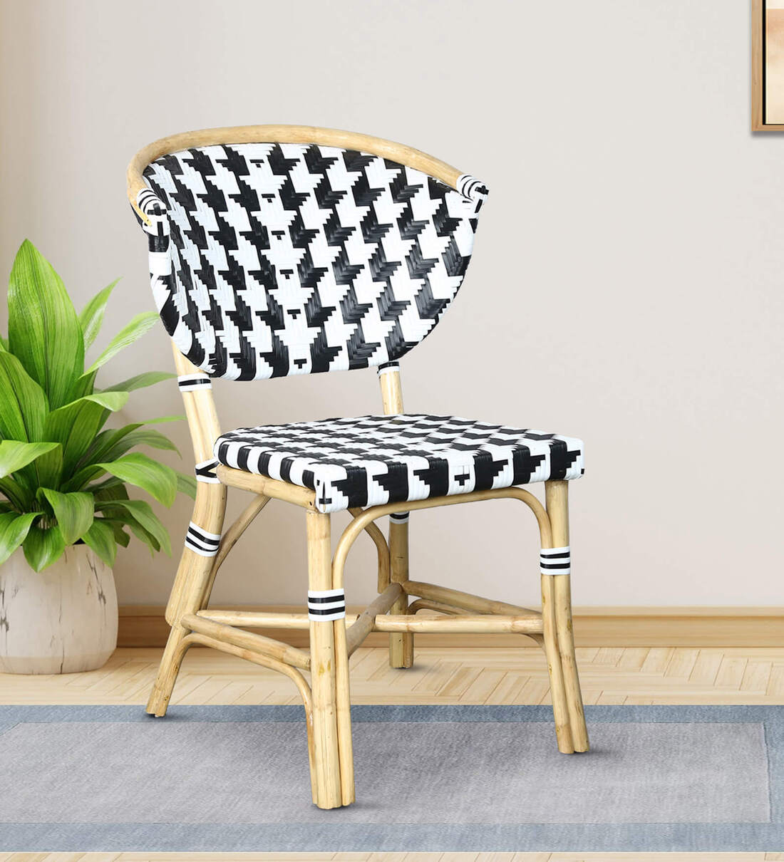 Buy Boho Chic Wicker Dining Chair in Black White Colour at 15