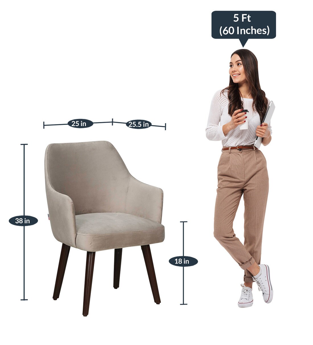 Buy Bolivar Velvet Fabric Dining Chair In Ash Grey Colour Online