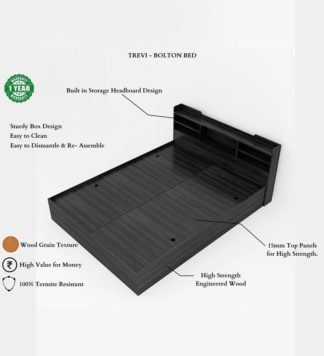 Buy Bolton King Size Bed In Bali Teak Finish By Trevi Furniture Online