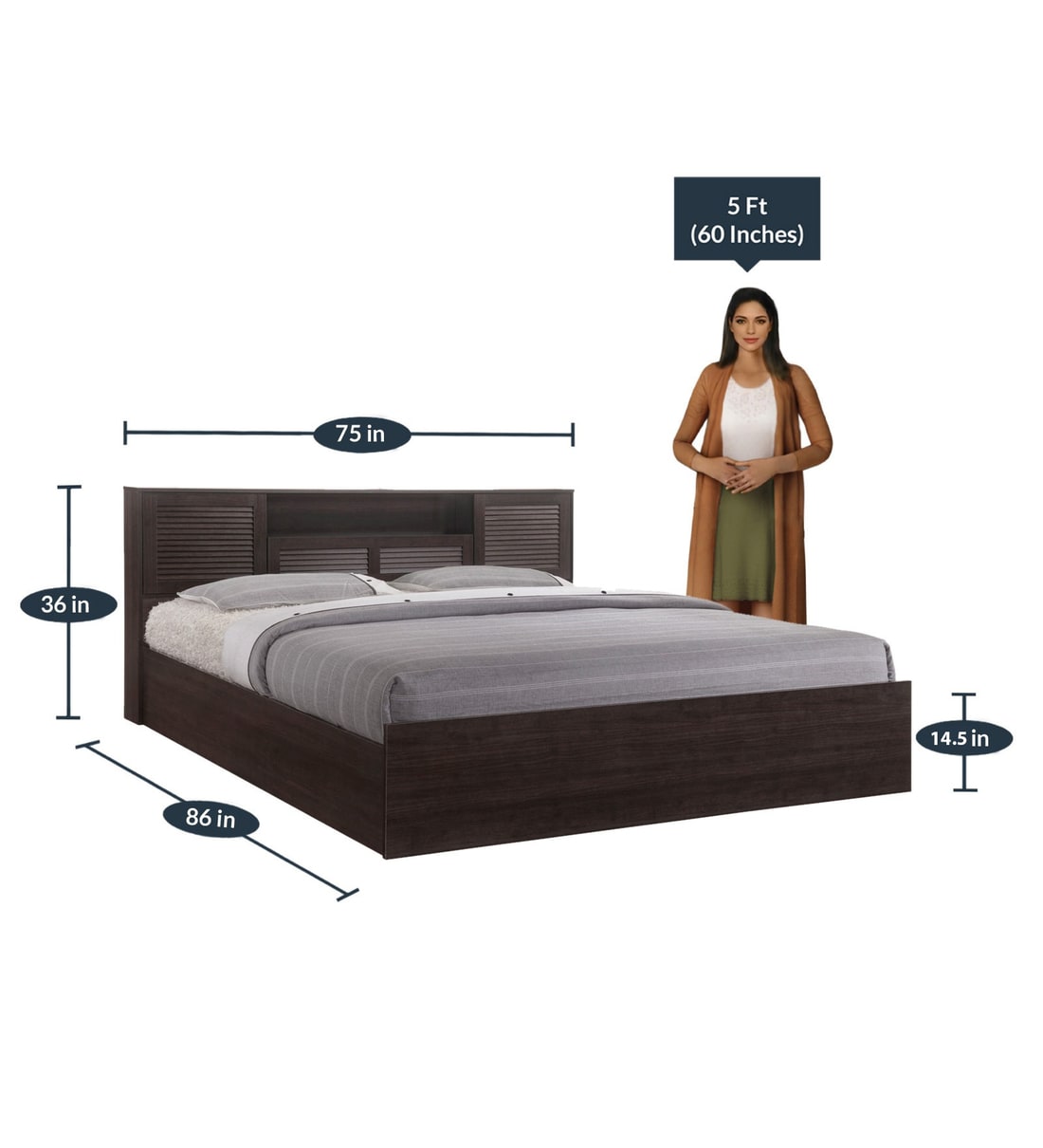 Buy Bolton King Size Bed in Wenge Finish with Hydraulic Storage by