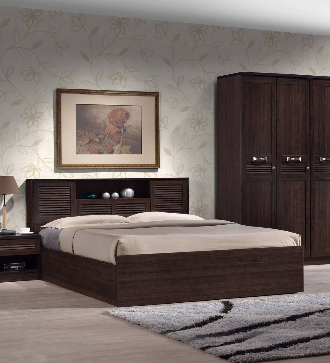 Buy Bolton Queen Size Bed with Box Storage in Wenge Finish by HomeTown