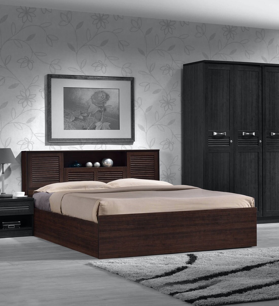 Buy Bolton Queen Size Bed with Box Storage in Wenge Finish by HomeTown