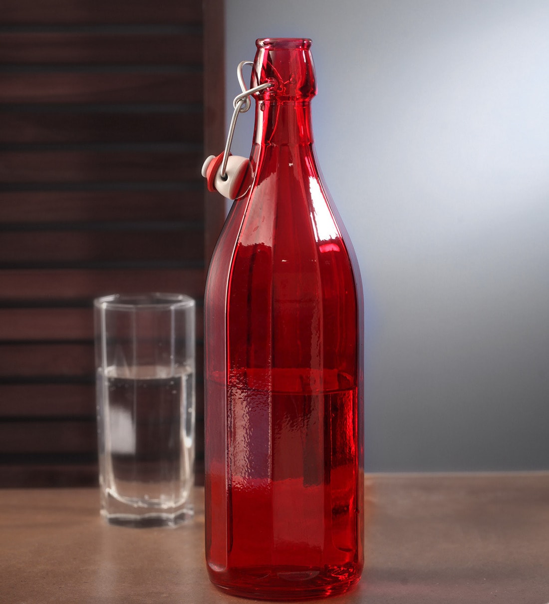 Buy Sodalime Glass Red 1000 ML Bottle Set of 2 by Bormioli Rocco