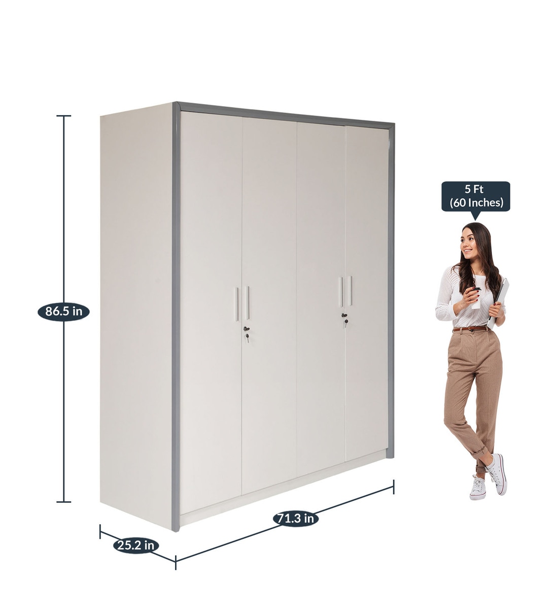 Buy Boston 4 Door Wardrobe in White Colour by Evok Online 4 Door