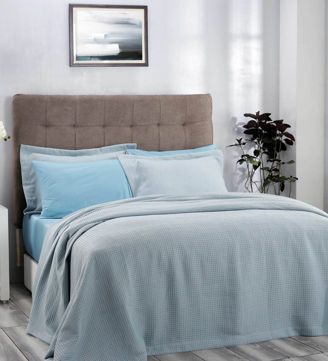 Buy Blue Solid 210 TC Polyester Double Bed Cover by Maspar at 100 OFF