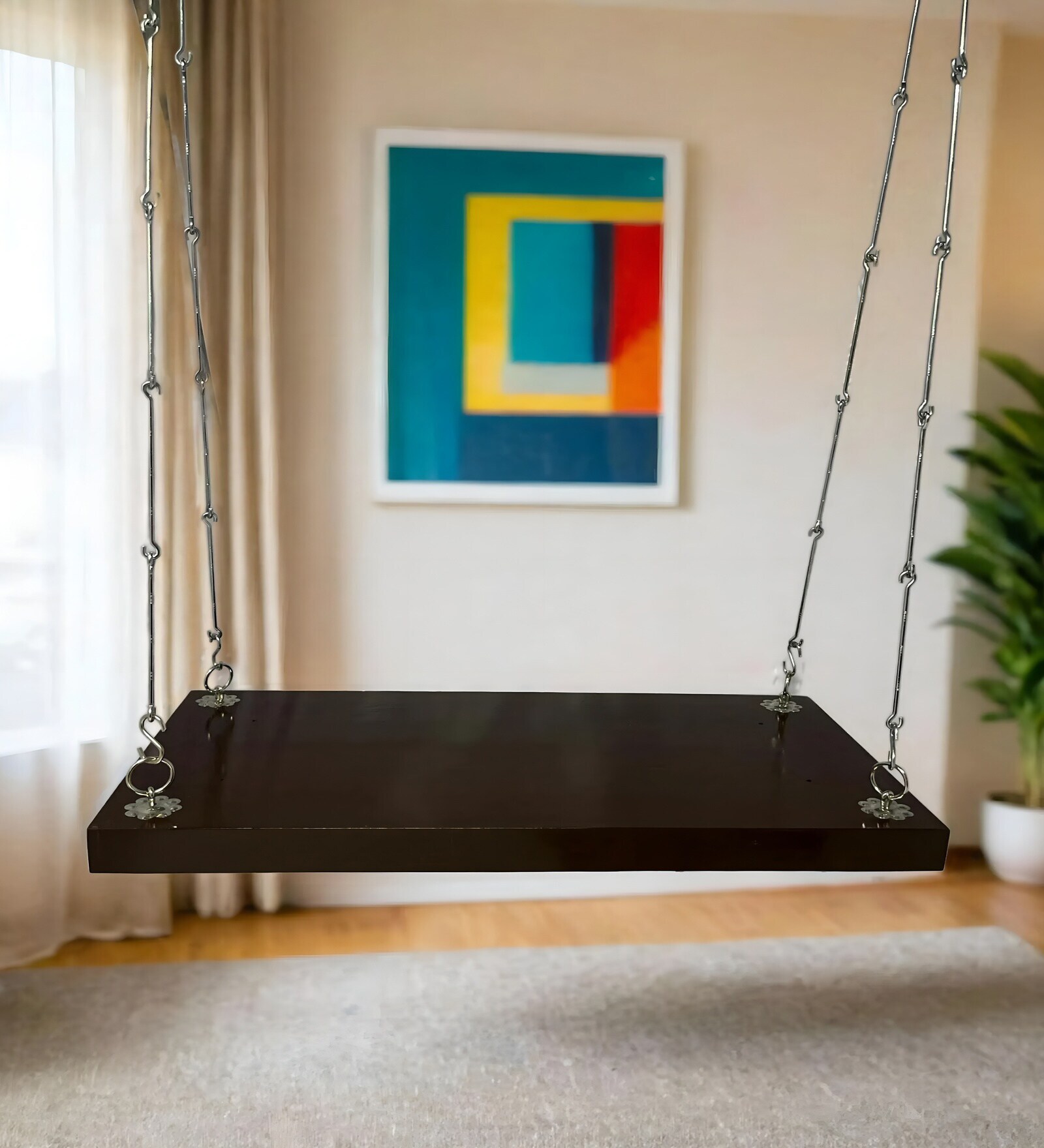 Boarder Solid Wood Swing in Brown Colour