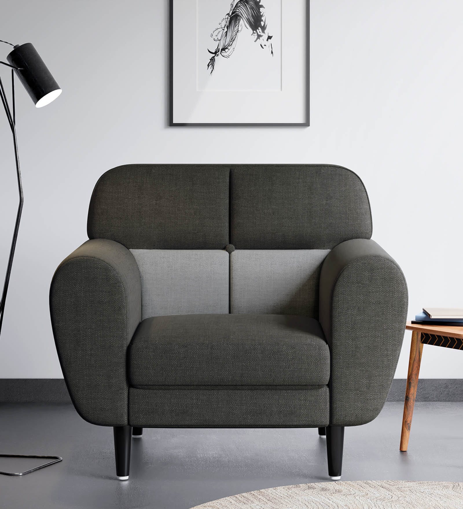 Bobbn Fabric 1 Seater Sofa in Charcoal Colour
